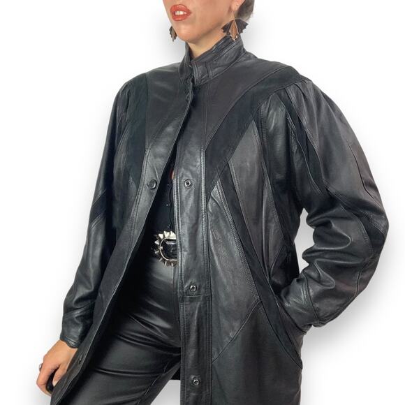 ❌SOLD❌Vintage MILAN LEATHERWEAR long black leather and suede jacket - Picture 2 of 13